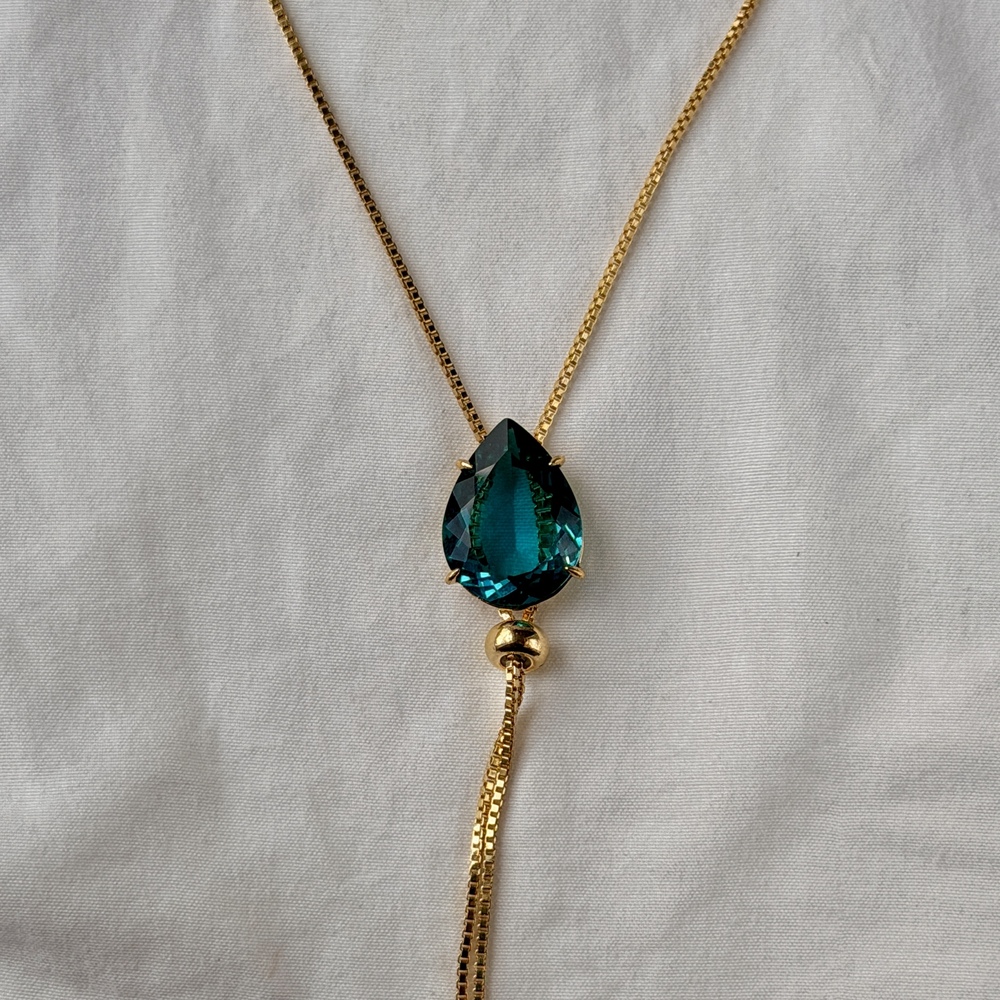 Tie Big Drop Necklace - 18k Gold Plated - Reconstituted Apatite